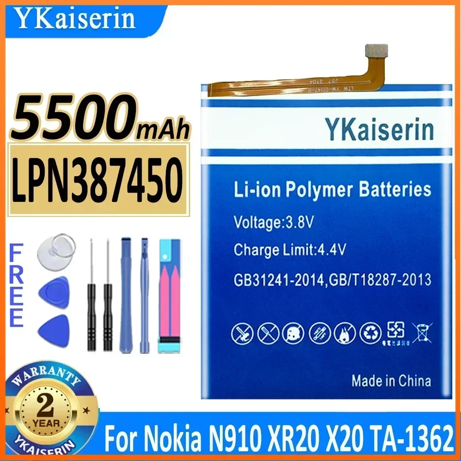 5500mAh YKaiserin LPN387450 Powerful Battery for Nokia N910 XR20 X20 TA-1362  Large Capacity Portable Batteries Warranty + Tools