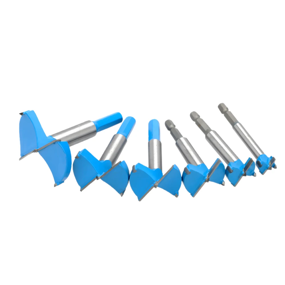 Blue Woodworking Hole Opener 15-60MM Hex Handle Alloy Head Wooden Board Door Panel Gypsum Board Plastic Drilling Drill Bit
