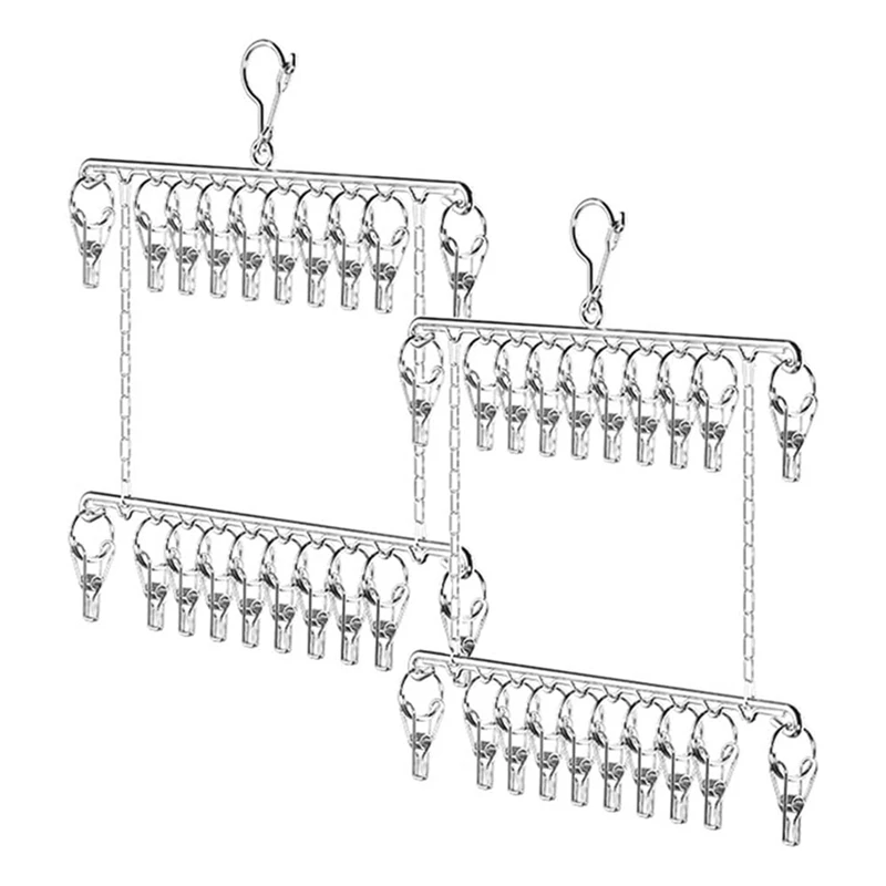 

2 Pcs Bilayer Metal Sock Hanger,Stainless Steel Drying Rack Laundry,For Drying Shoes,Socks, Towel, Hat