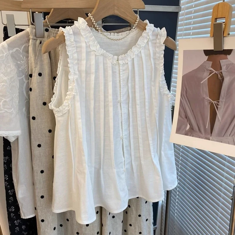 Sommer Weiß Süße Holz Ohr Svel Lose Alter-Defng Puppe irt frauen Top Bequeme Atmungsaktive Casual Bluse