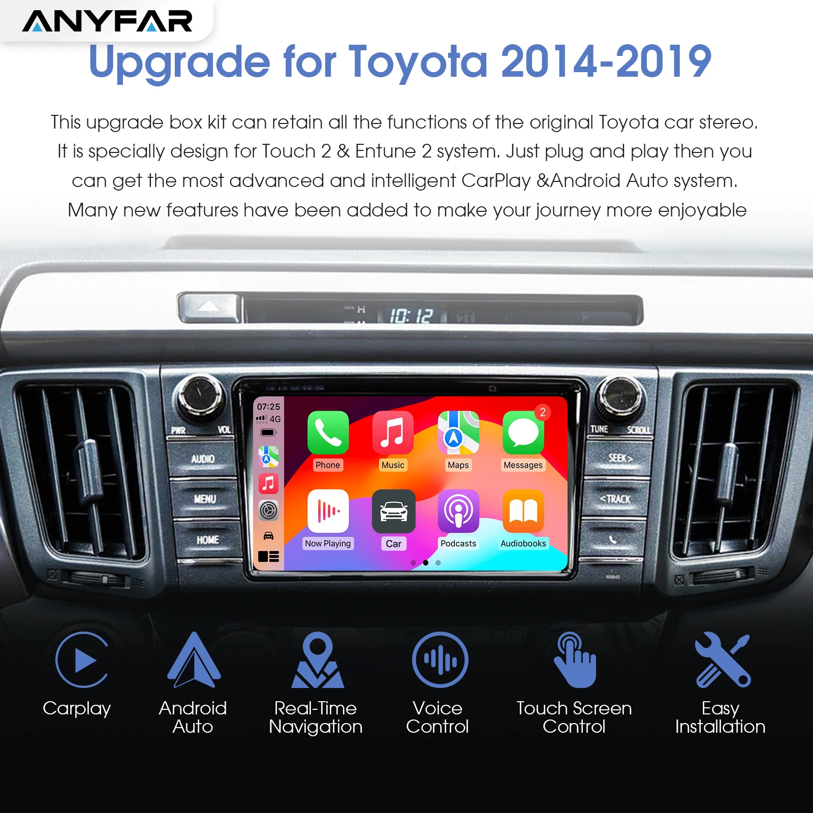 ANYFAR NEW Wireless Carplay Android Auto For TOYOTA CHR Corolla Camry Auris Prius RAV4 Avensis Highlander Touch2 Entune 2.0