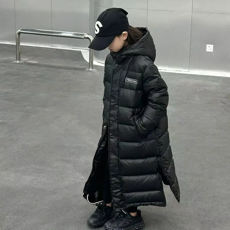 

Children's Down Jacket Winter New Style Boys and Girls' Western Style Thickened Long Over Knee Winter Student Black Coat 3-15Y