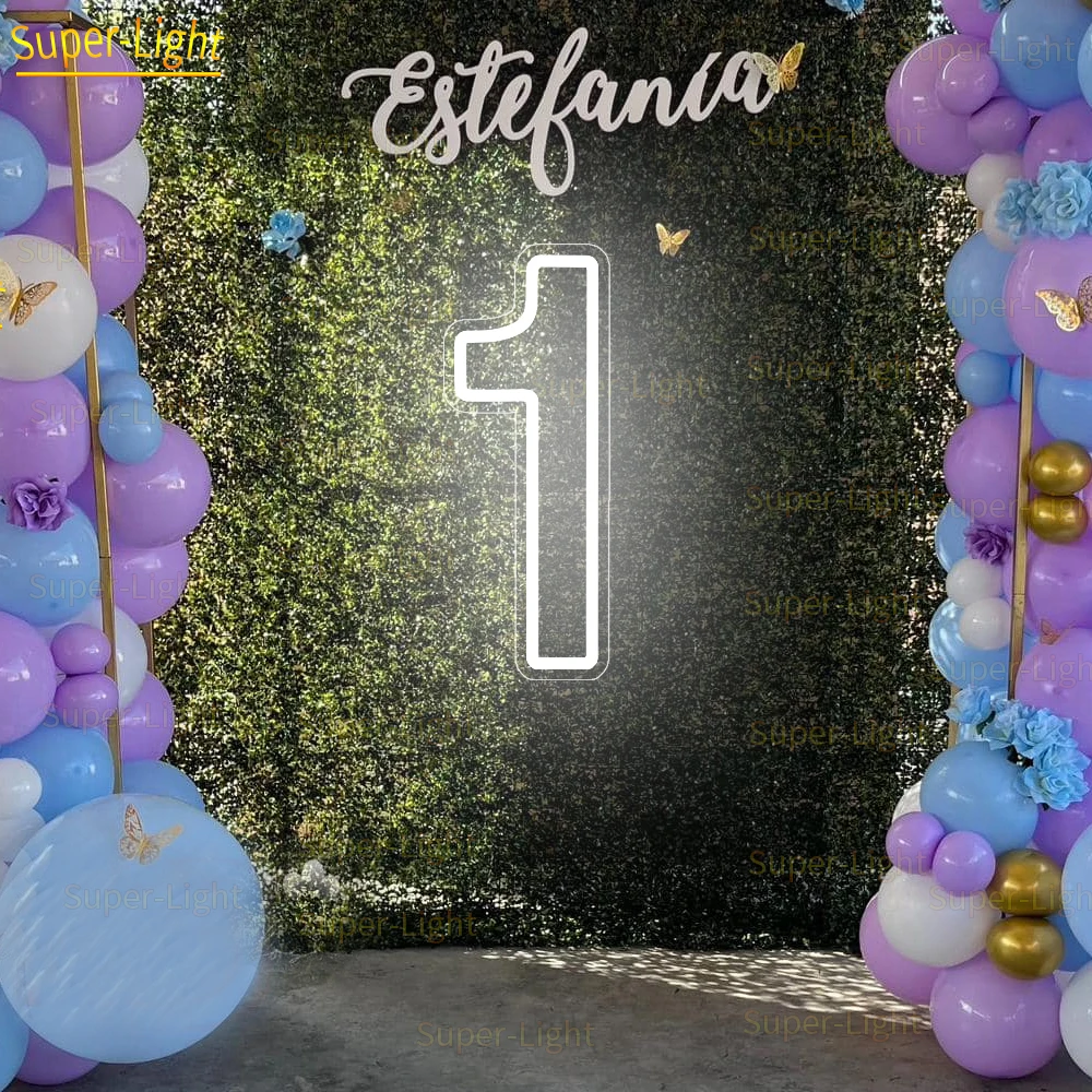 Letreros de neón LED personalizados, decoración de pared para dormitorio, boda, fiesta de primer cumpleaños, lámpara de números, regalo para niños, Número 1