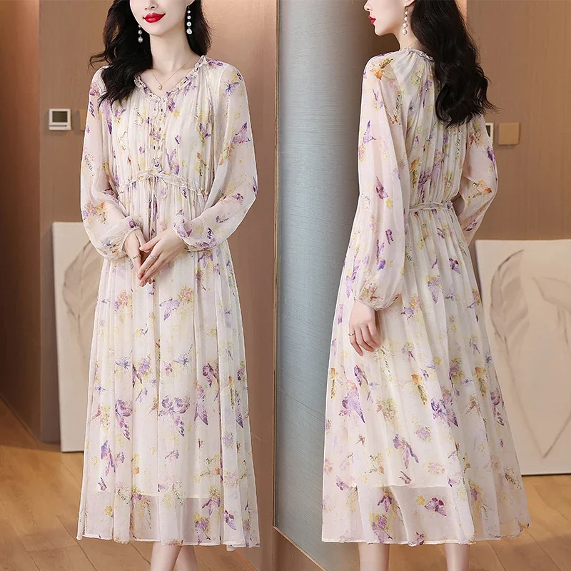 2023 lente luxe zijden bloemen casual strand maxi-jurk dames vintage elegante avond prom zomervakantie boho hepburn vestidos