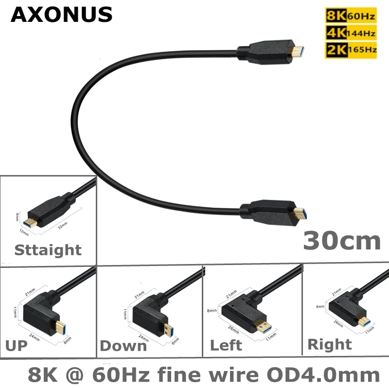 For HDTV, Camcorder, Game Player  Slim HD Cable Angled Micro HDMI Compatible Male to Male 8K/4K Gold Plated Extension Cable