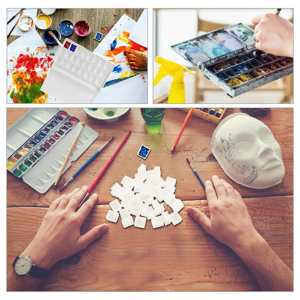 

75pcs Watercolor Paint Pans Plastic Empty Half Pans For Diy Acrylic Storage Reusable Painting Supplies Art Tools