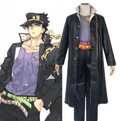 Anime Jojo's Bizarre Adventure Cosplay Jotaro Kujo Costume JOJO Black Trench Pants Hat Outfit Halloween Party For Women Men