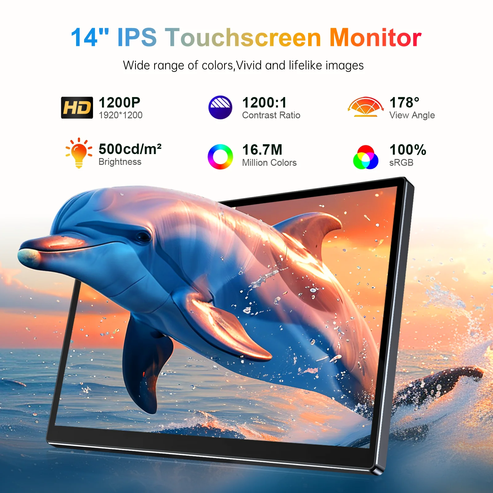 Unew 14 inch 1920x1200 Touch Monitor 500cd 16:10 60Hz IPS Portable Monitor Second Screen for Laptop Switch Xbox VESA 75*75mm