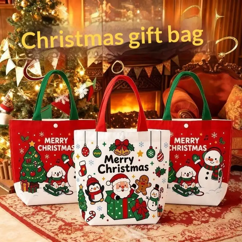 Weihnachtliche Handtasche aus Stoff, Cartoon-Weihnachtsmann, Weihnachtsbaum, Geschenktüte, Frohe Weihnachten, Dekoration, Noel, Natal, Navidad, Frohes Neues Jahr 2025 – Detail 3