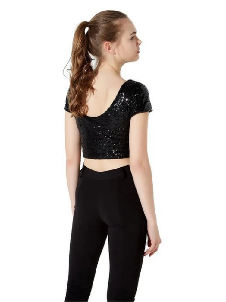 Haut court brillant à manches courtes pour femme, Sexy, couleur unie, col rond, confortable, Vintage, pull de soirée, Streetwear