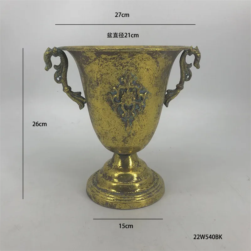 European Golden Retro Iron Vase Flower Arrangement Vessel Decoration Home Room Ornaments Wedding Banquet Table Accessories Items