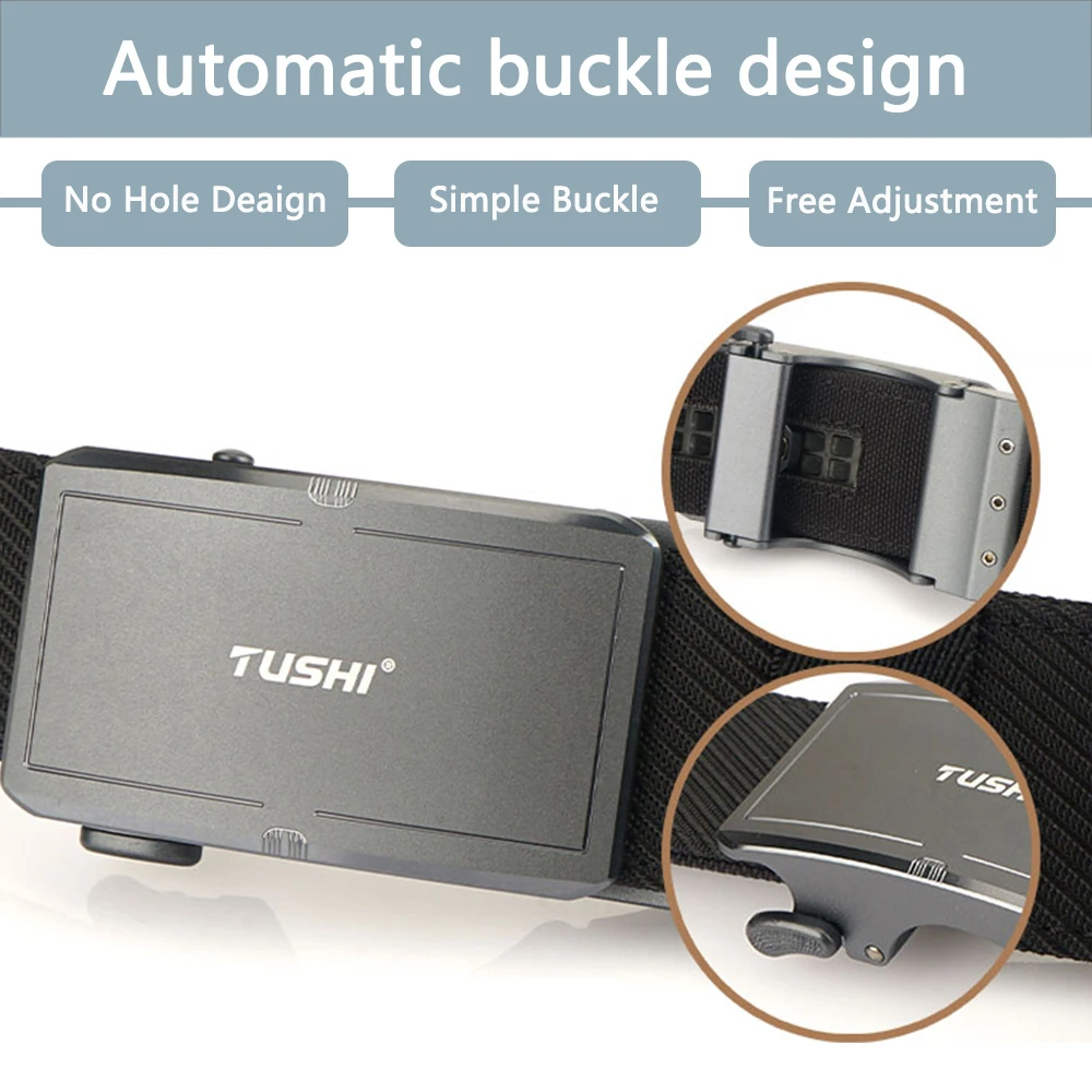 TUSHI Men's Belt Automatic Metal Buckle Nylon Webbing Outdoor Work Tactical Belt Toothless Automatic Buckle Casual Sports Belts