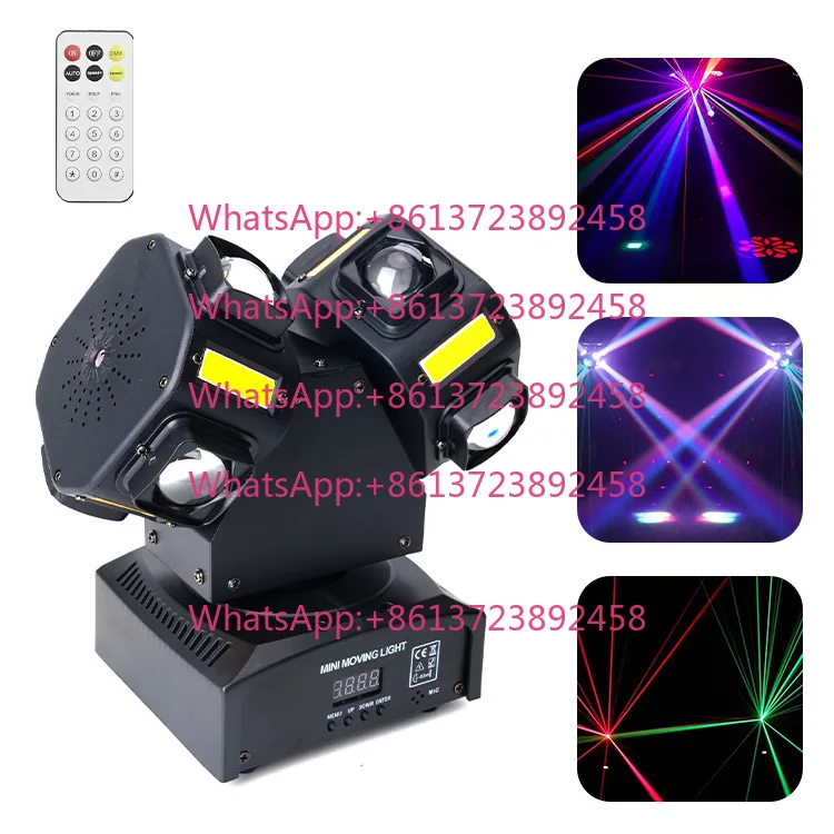 New 18pcs Two-Arm Small Gecko Two-Head Beam Stroboscopic Laser 4-In-1 Shaking Head LED Stage Light Endless Rotating Moving