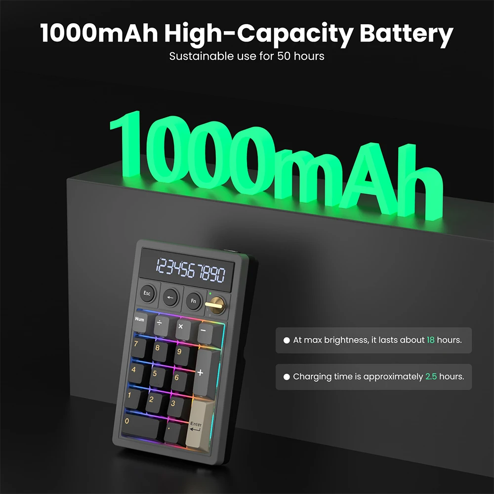 RK ROYAL KLUDGE M20 2.4 Wireless Numeric Keyboard 17 Keys PBT Keycaps RGB Gasket Knob Bluetooth Calculator Keypad Hot-Swappable