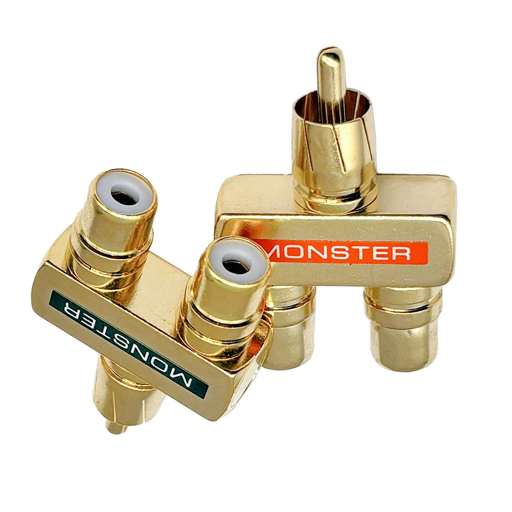 2PCS 3-Way Gold-Plated RCA Male Plug to 2 Female Socket Connectors High-Fidelity Audio Video Terminals for Premium Sound & Video