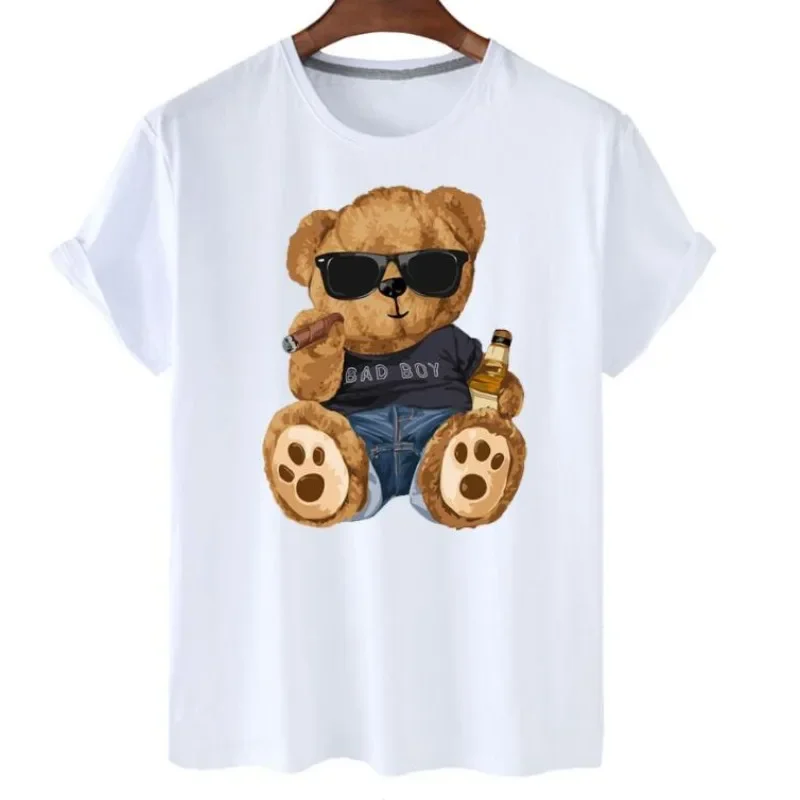 Summer Large Size Bear Pattern Short-sleeved Men Women's Casual White T-shirt Teddy Bear Women Clothing  Oversized T Shirt A1