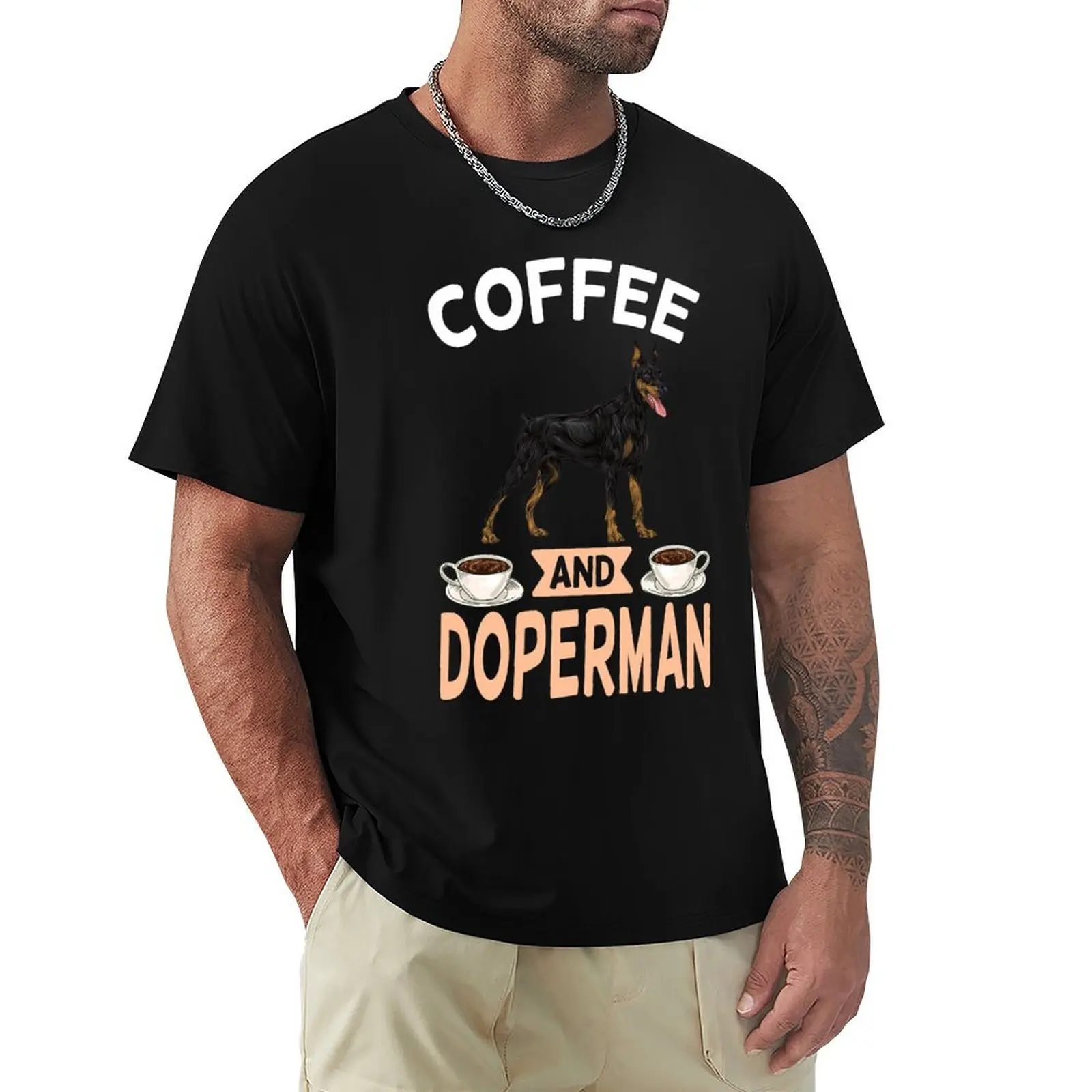 Coffee and Doberman T-shirt plain vintage quick drying workout shirts for men