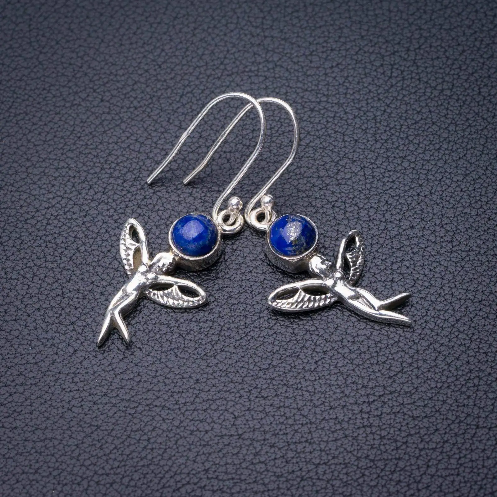 StarGems® Natural Lapis Lazuli Fariy Handmade 925 Sterling Silver Earrings 1.5