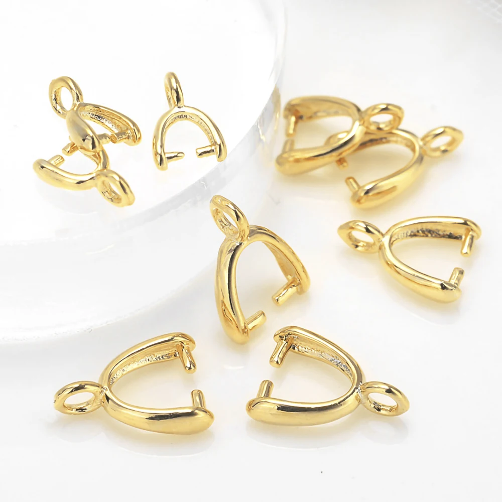 20Pcs  Pure Brass 18K Gold Plated Bail Connectors Pinch Clip Pendant Bails Clasps Necklace Connector Accessories For Diy Jewelry