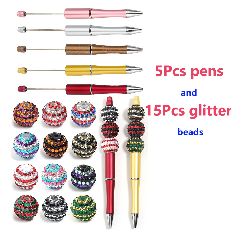 

20Pcs DIYJewelry Making Kit Beadable Pens Multicolor Beaded Ballpoint PensBubblegum Crystal Spacer Beads Gift Pensfor Crafting