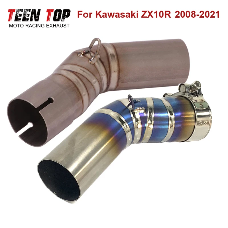 

Титановая выхлопная труба мотоцикла для Kawasaki ZX10-R ZX10R, среднее звено, труба для побега, средняя трубка для подключения 51 мм, гоночный глушитель