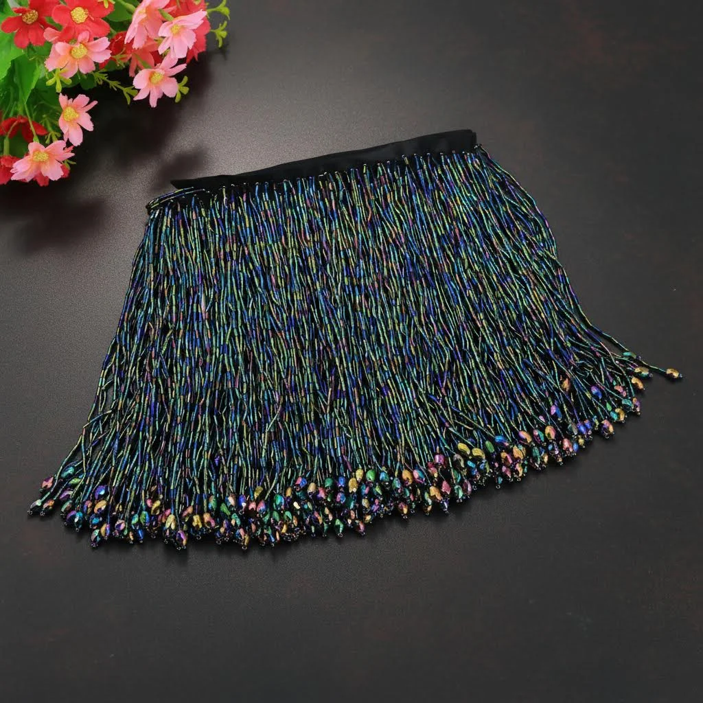 

5 ярдов бахромы с бусинами для танцевальных костюмов, отделки платьев, кружевной отделки, украшения свадебных и вечерних платьев бисером.