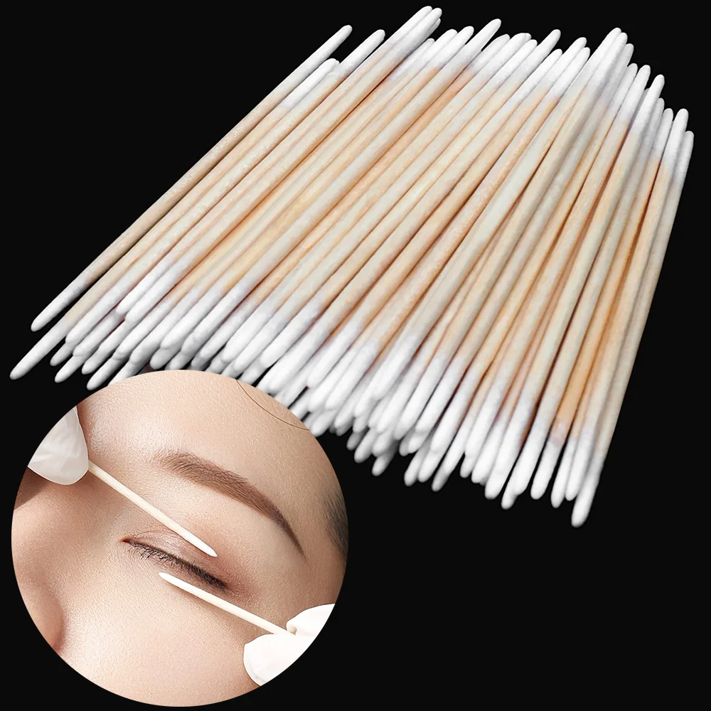 100/200Pcs Disposable Ultra-small Cotton Swab Brush Lint Free Microbrush Wood Makeup Brush Eyelash Extension Glue Removing Tools