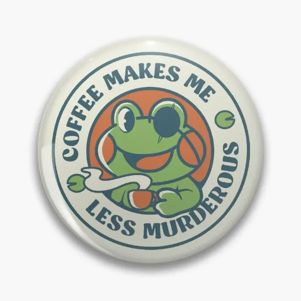 Coffee Makes Me Feel Less Murderous Frog  Soft Button Pin Funny Hat Lover Gift Cartoon Fashion Metal Lapel Pin Badge Brooch