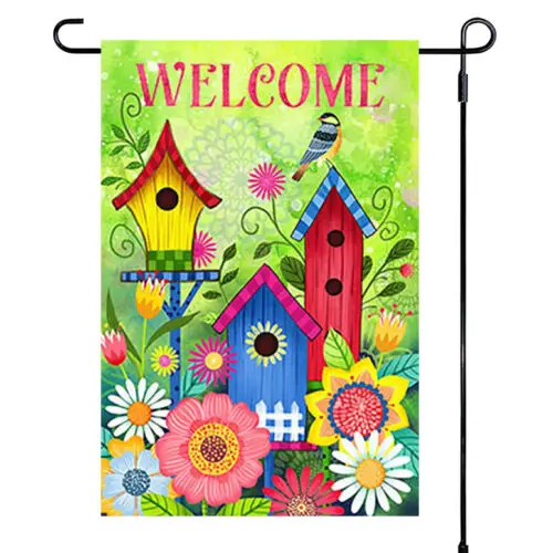 Super Tough Garden Flag - Birdhouse Welcome - 12in x 18in