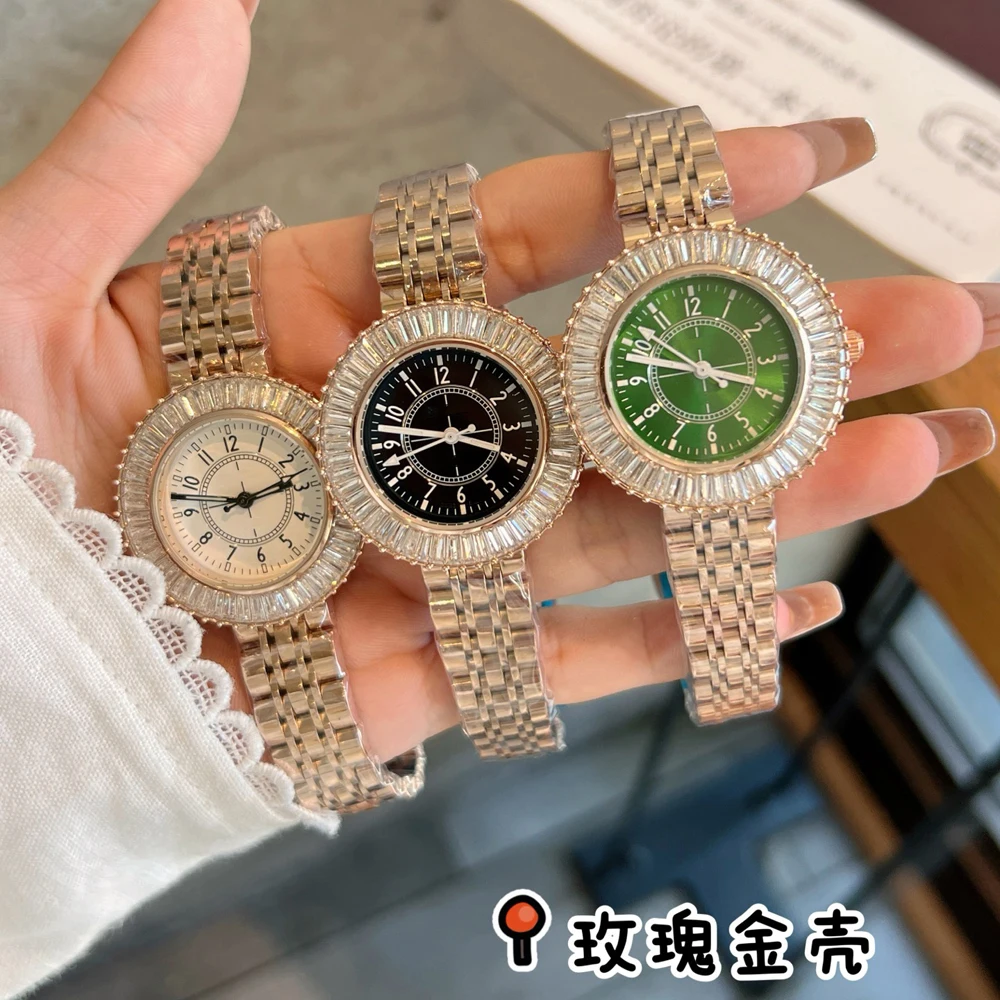 ファッションブランド腕時計女性ガールレディースかわいい宝石クリスタルスタイルダイヤルスチールメタルバンドクォーツ高級時計 CH132