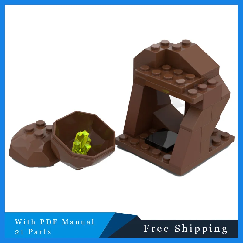 21 PCS Mining Scene Stacking Bricks Series Creative Brown Shape Rock MOC Building Block Model Children Puzzle Toy Birthday Gifts