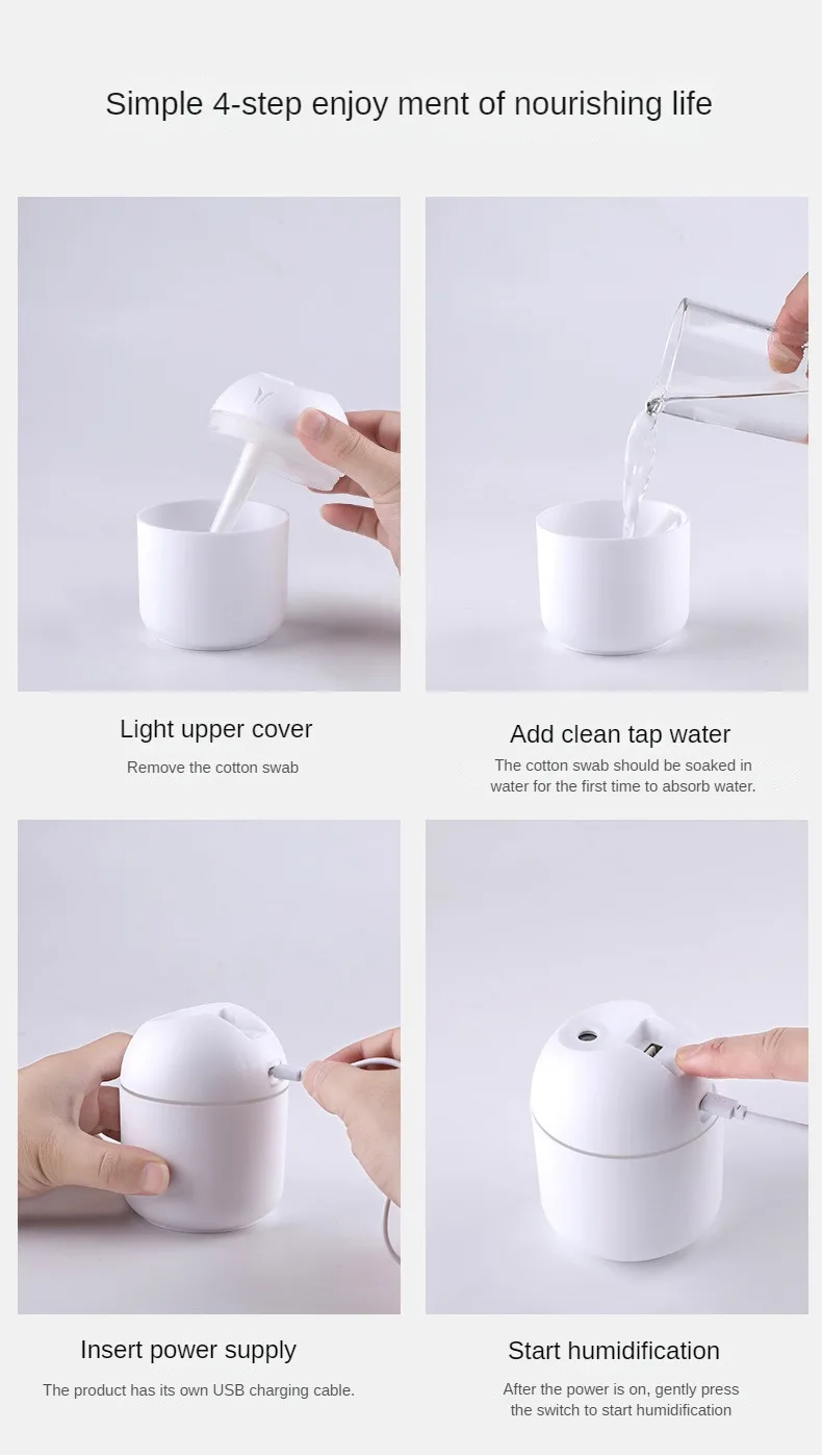 250ml Mini Ultrasonic Air Humidifier Romantic Light Usb Diffuser Car Purifier Aroma Anion Mist Maker With Led Lamp