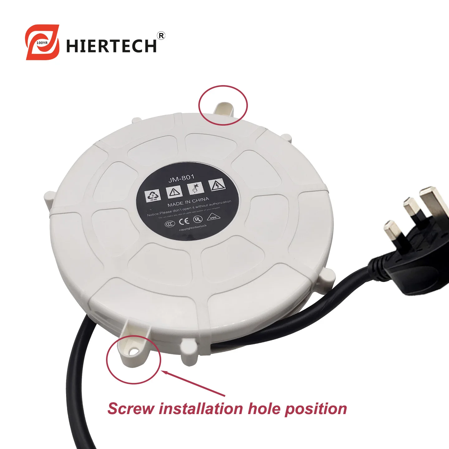 White pure copper 3-core 1.5-meter British standard hair dryer rice cooker power cord reel