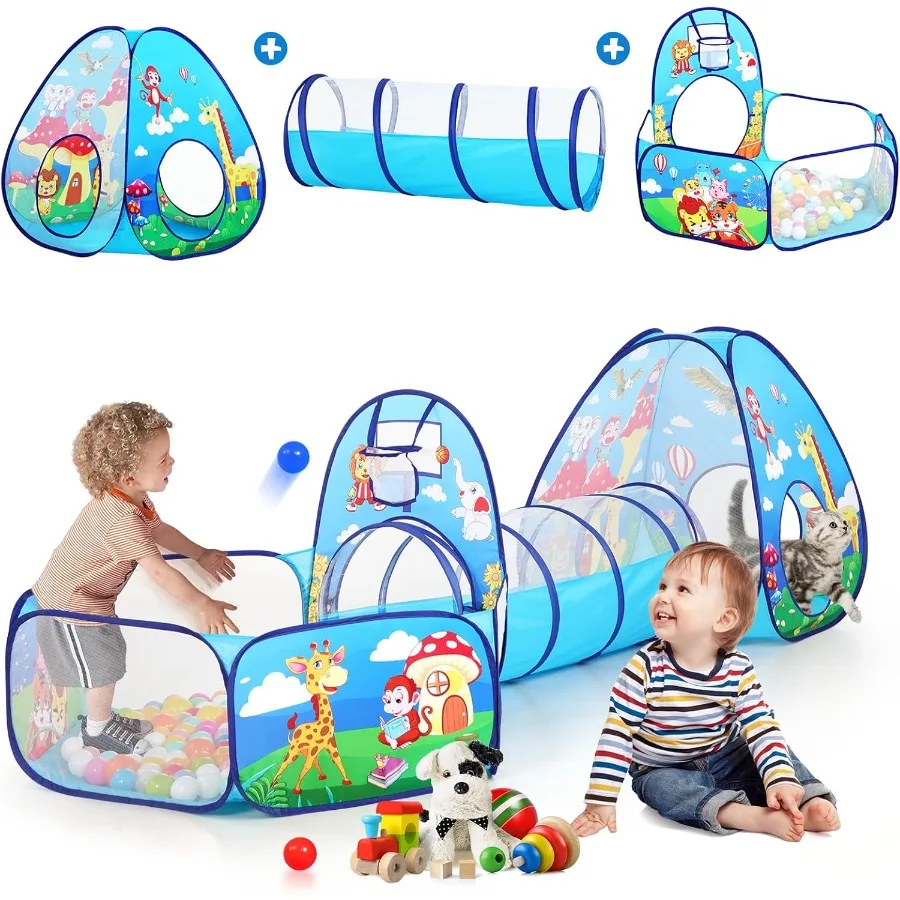 Barraca de brincar com túnel de jogo e piscina de bolinhas, barraca infantil para meninas e meninos, casinha de brincar interna, brinquedos de presente para bebês, bolas, não inc, 3 peças