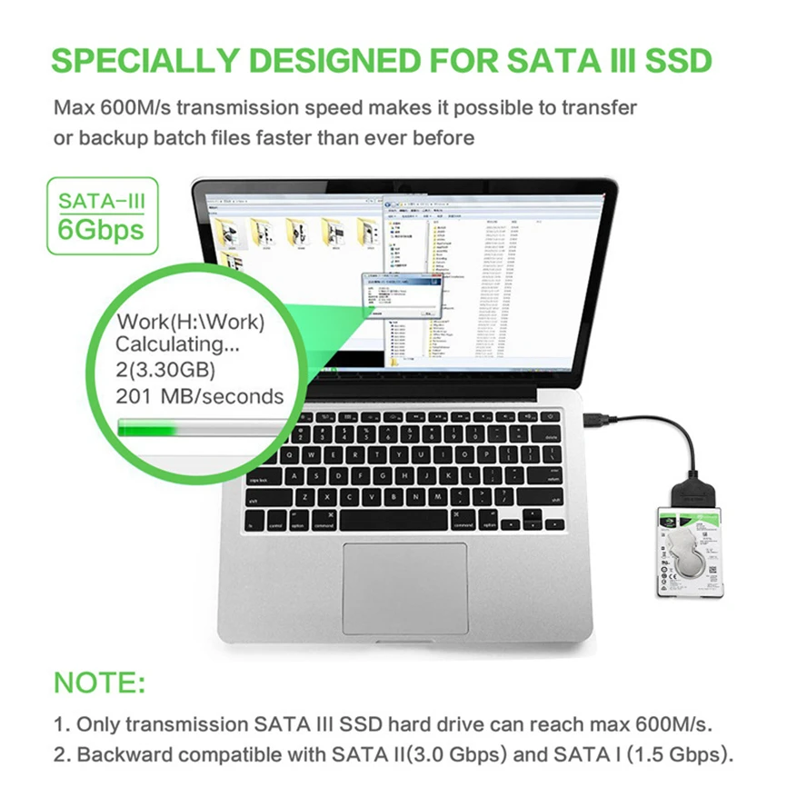 Cable y adaptador de hasta 6 Gbps, compatible con disco duro externo HDD SSD de 2,5"