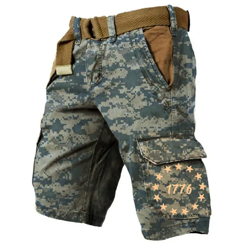 Hot selling men's jeans trend street running 3D digital shorts outdoor loose fitting denim shorts military pants field training