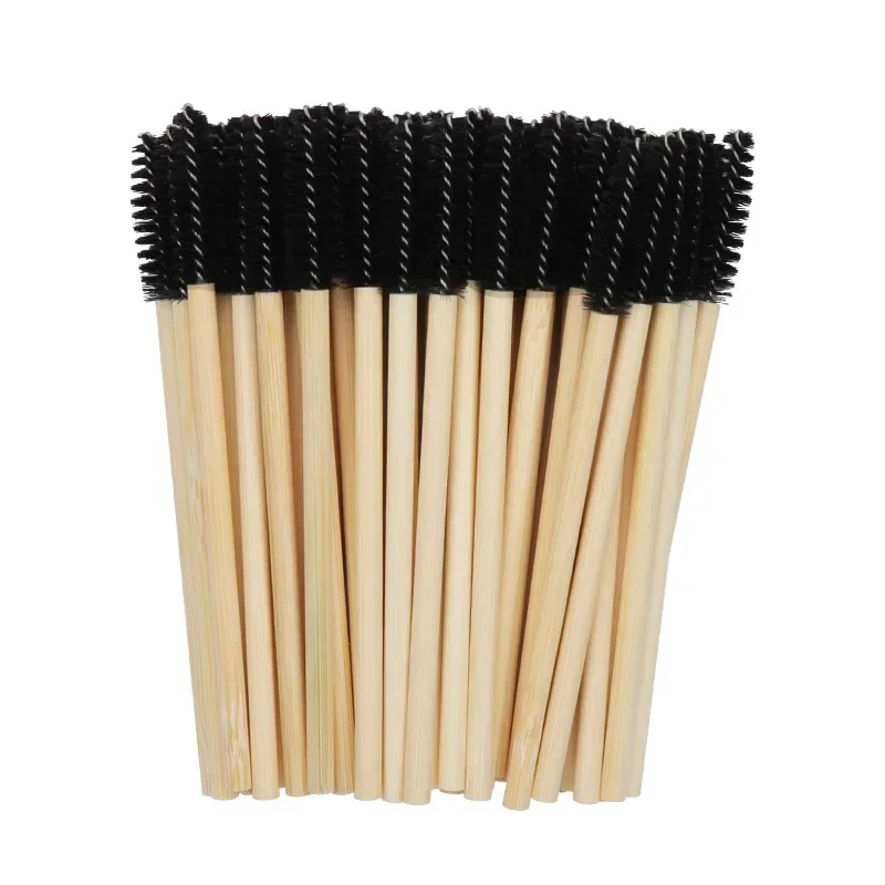 Brosses à cils en silicone avec manche en bambou, applicateur de mascara, baguettes d'extension pour les yeux, outils de maquillage pour femmes, 50 pièces, pratique