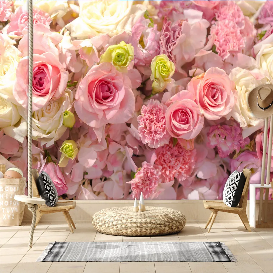20+ Girly Wallpaper for Living Room Natural Floral Pink Rose Background, Self Adhesive Optional, Walls Art Bed Home Decor Mural