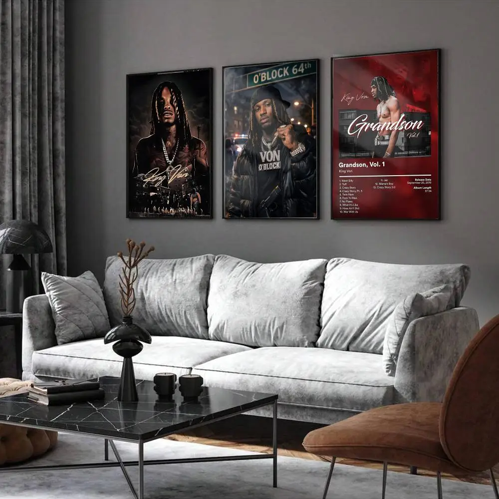 K-King Von Rapper Album Poster Home Living Bed Room Bar Hallway Sticky Wall Printing Waterproof Aesthetic Decor
