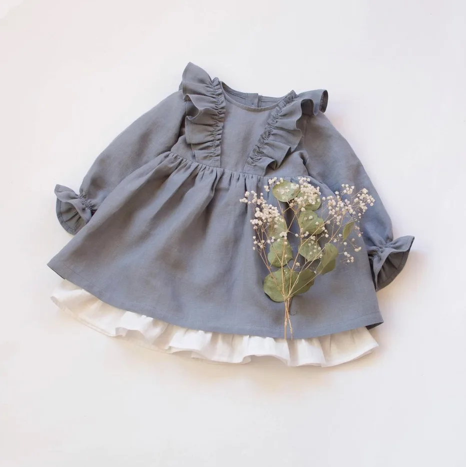 2024 Spring Autumn New Fashion Casual Little Girl Baby Dress Princess Dress Cotton Long Sleeve Ruffle Dress Baby Girl Clothes
