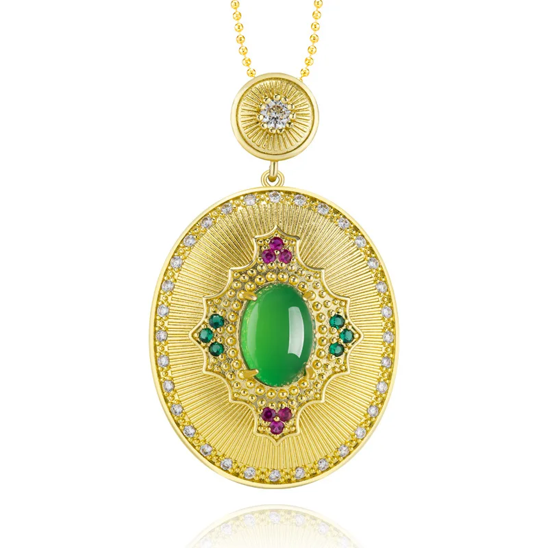 

Green Real Jade Agate Pendant Necklace Gemstone Talismans Fashion Natural Jewelry 18K Gold Plated Amulet Man Accessories