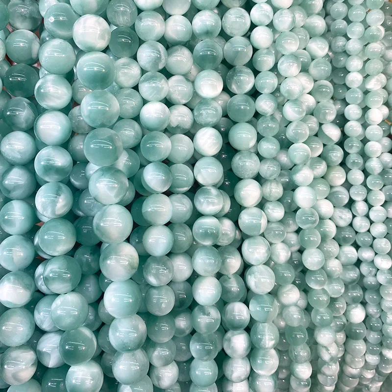 Natural Green Larimar Stone Round Loose Beads For Jewelry Making DIY Bracelets Necklace 15\'\' 6-8-10-12-14-16-18-20mm