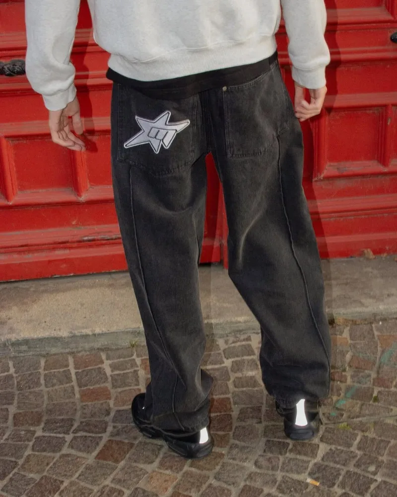 

American hip-hop retro fun pattern men jeans trendy gothic Harajuku jeans high street punk rock versatile fashionable pants