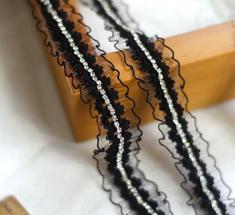 100cm brillo diamantes de imitación cadena con cuentas empalme Apliques de encaje 2,5 cm cinta elástica tela de encaje de tul Encaje Elastico Para Costura