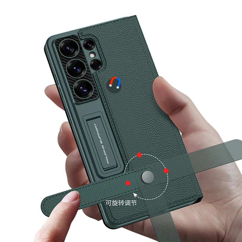 

For Samsung Galaxy S26 Ultra ELVEV Shockproof Hard PC Leather Flip Wallet Case With Card Slot Built-in Kickstand Cover