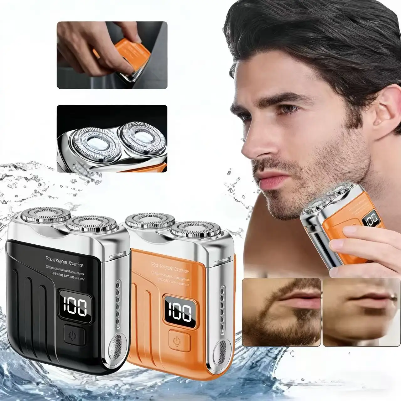 mini-barbeador-eletrico-masculino-com-cabeca-dupla-aparador-de-barba-a-prova-d'Agua-display-digital-barbeador-portatil-automatico-para-viagem