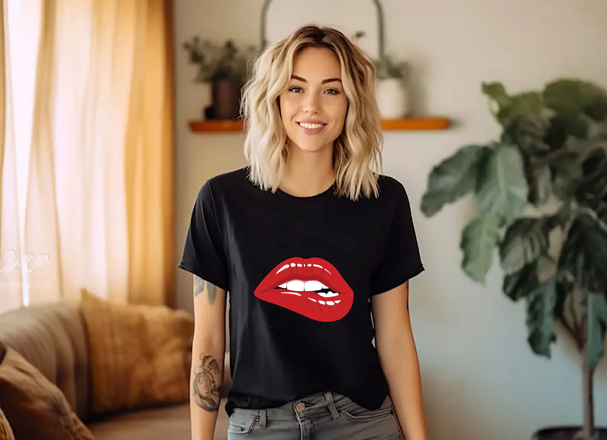 Red Lips T-Shirt Expressive Lips Cute Gift for Girl Friend Sugar Lips Sweatshirt  Trendy Shirt for Women- Men