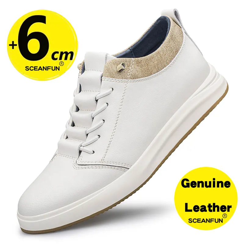 Baskets rehaussantes en cuir véritable pour hommes, chaussures élévatrices, chaussures de sport respirantes, hauteur augmentée, 6cm, 8cm, 2024