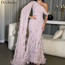 Flechazo Pink Chiffon Evening Dresses One Shoulder Beaded Leaves Formal Elegant Party Gown For Women 2024 vestidos para mujer