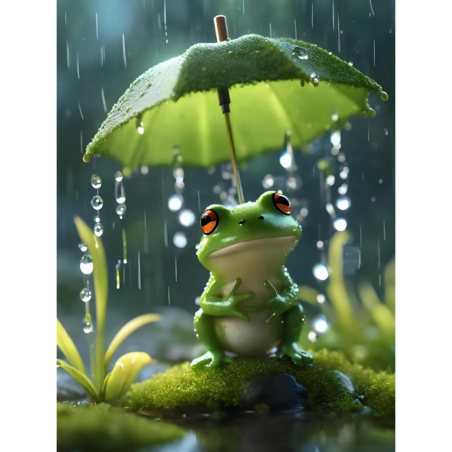 Spezielles Muster-Diamant-Malerei-Set zum Selbermachen für Regenschirme mit Frosch, rahmenlose Volldiamantkunst, erhältlich in mehreren Größen